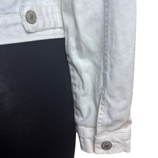 Love Tree Women's White Distressed Denim Jacket With Button Front & Pockets Size S