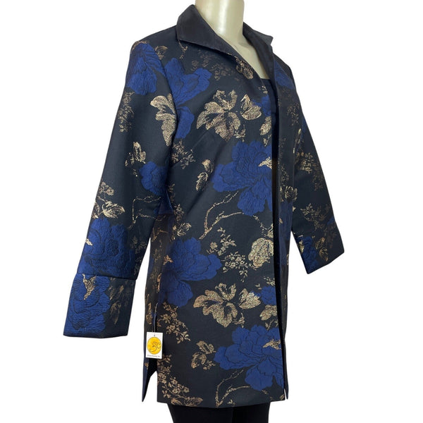 Grace Chuang Womens Blue & Gold Floral Brocade Blazer Size S - New