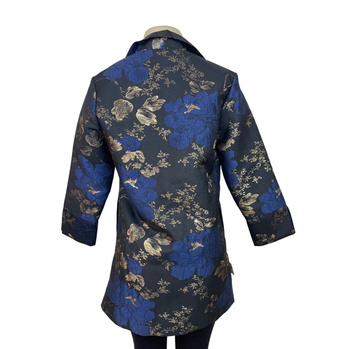 Grace Chuang Womens Blue & Gold Floral Brocade Blazer Size S - New