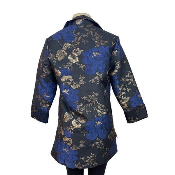 Grace Chuang Womens Blue & Gold Floral Brocade Blazer Size S - New