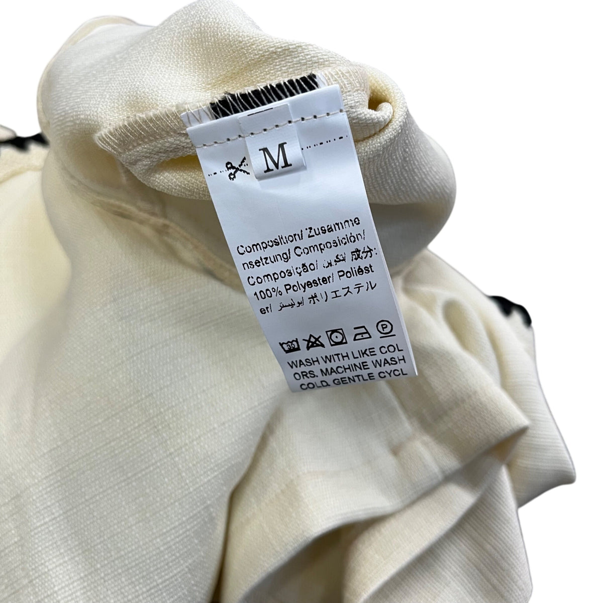 Pearl Button Trimmed Womens Cream & Black Short Sleeve Top Medium Polyester