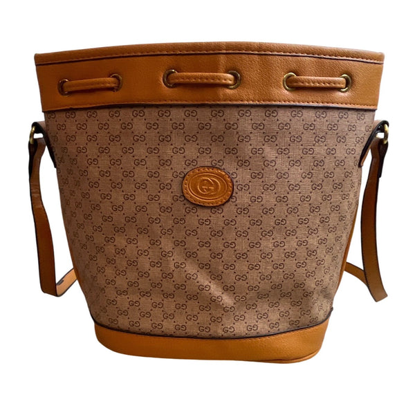 Gucci controllafo Women's Tan Brown Mickey Mouse Graphic Bucket Bag Sz M