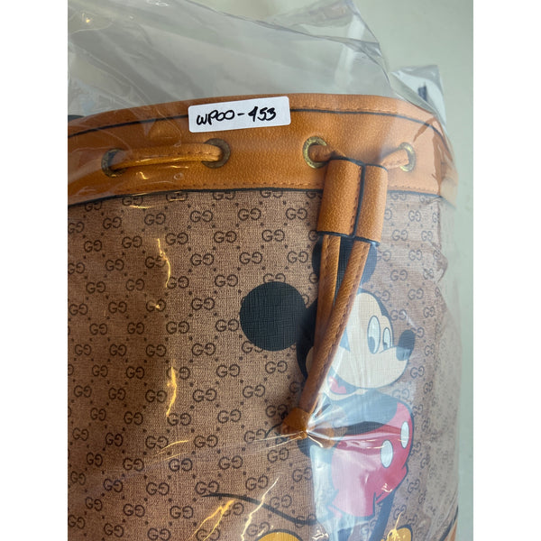Gucci controllafo Women's Tan Brown Mickey Mouse Graphic Bucket Bag Sz M