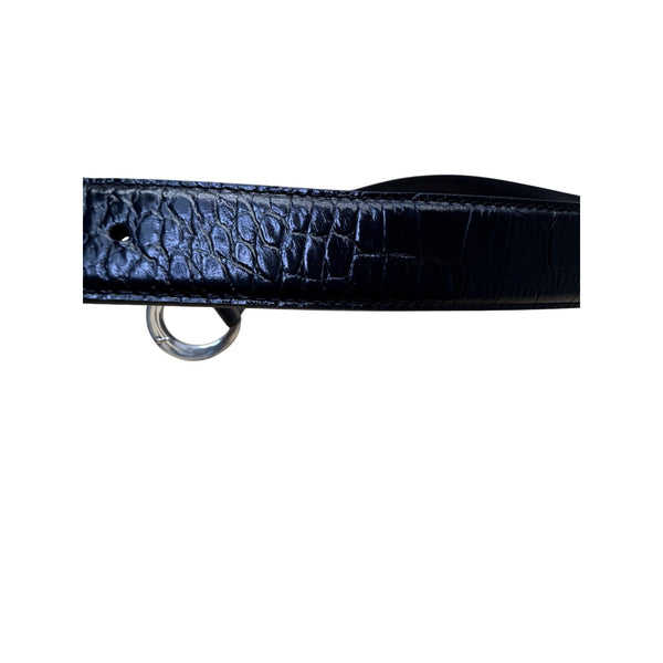 Brighton Black Faux Leather Belt With Silver Rhinestone Buckle Embossed Design