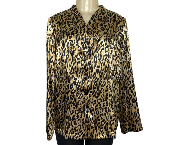 Simonton Leopard Print Satin Button-Up Blazer Size L