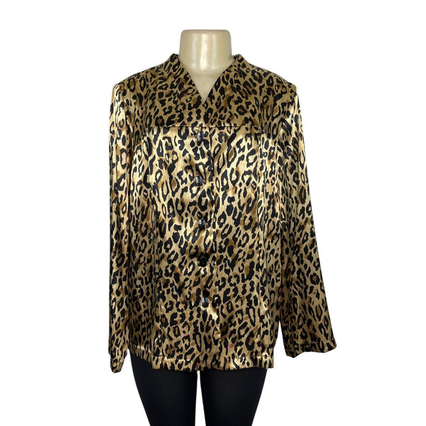 Simonton Leopard Print Satin Button-Up Blazer Size L