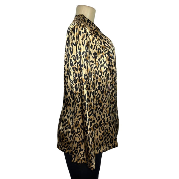 Simonton Leopard Print Satin Button-Up Blazer Size L