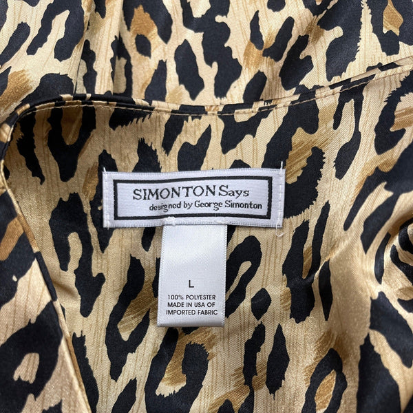 Simonton Leopard Print Satin Button-Up Blazer Size L