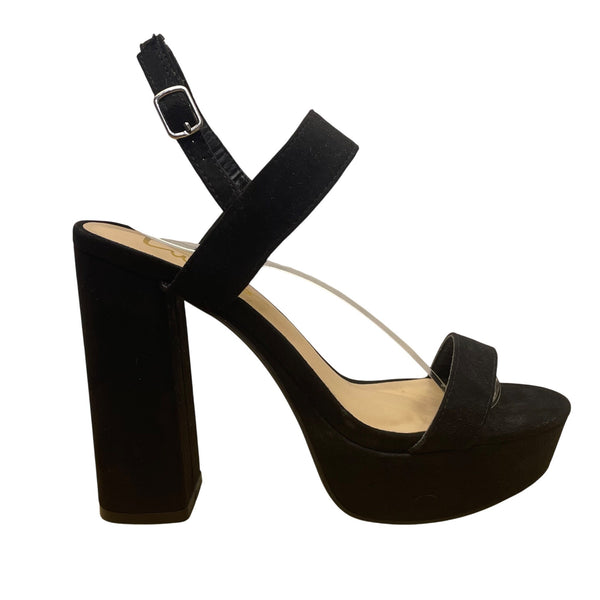 Lulus Women’s Black Fabric Adjustable Strap Open Toe Acee Platform Heels Sz 6.5