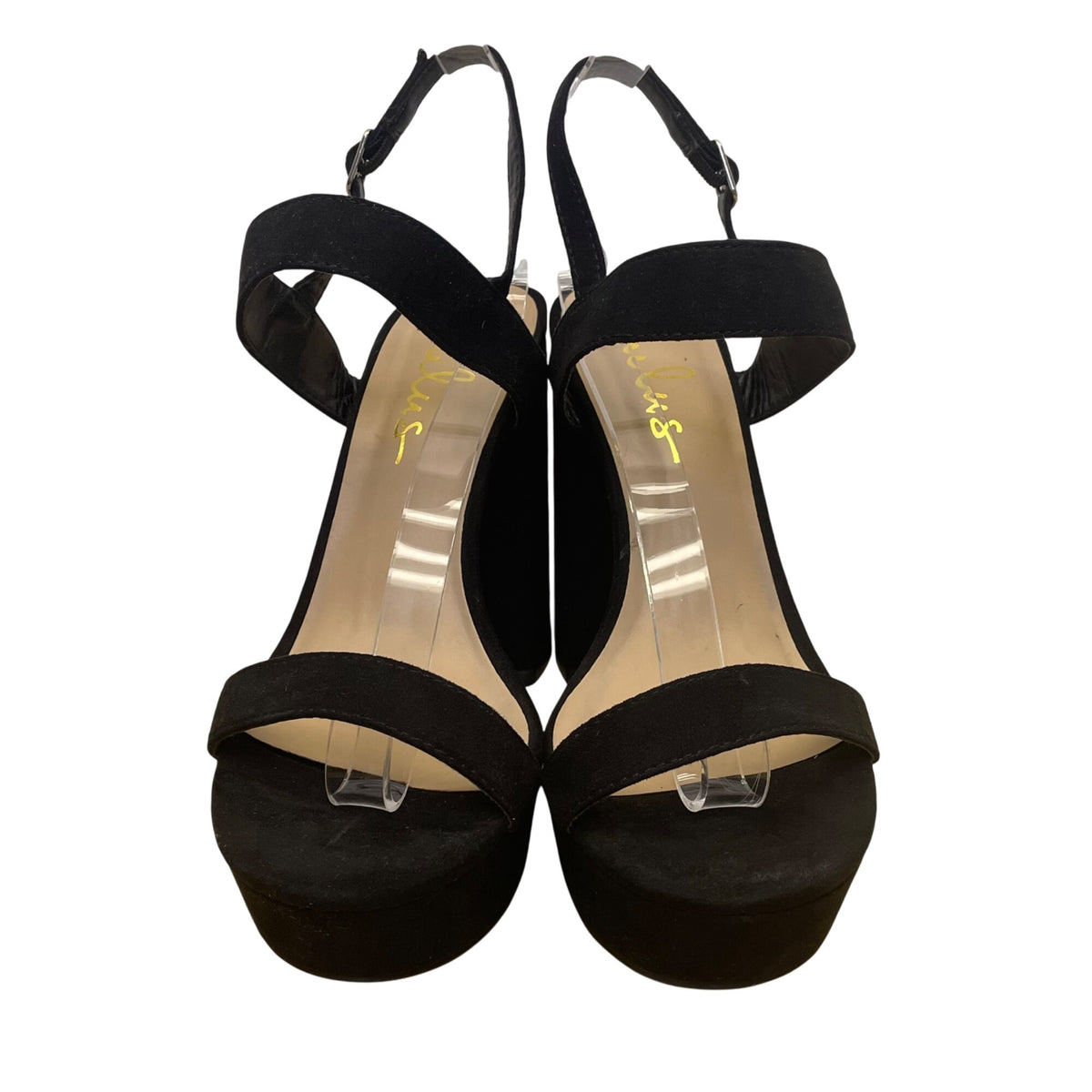 Lulus Women’s Black Fabric Adjustable Strap Open Toe Acee Platform Heels Sz 6.5