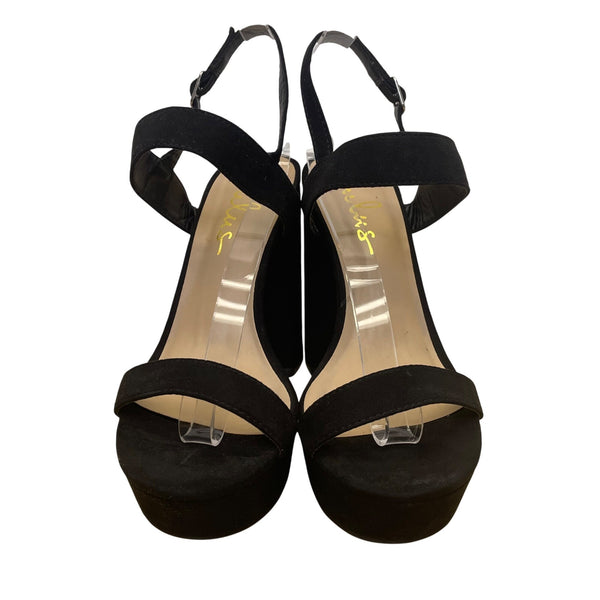 Lulus Women’s Black Fabric Adjustable Strap Open Toe Acee Platform Heels Sz 6.5