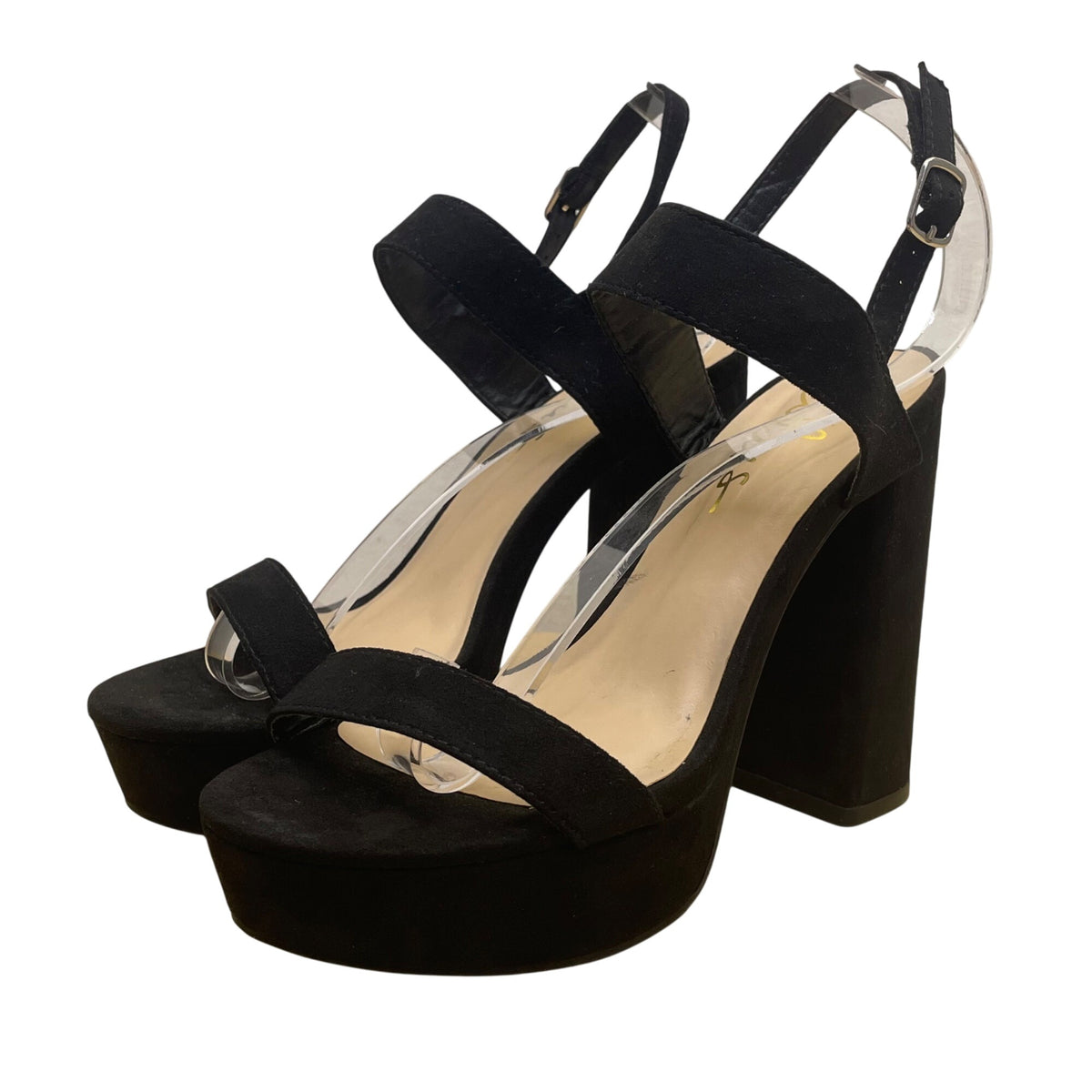 Lulus Women’s Black Fabric Adjustable Strap Open Toe Acee Platform Heels Sz 6.5