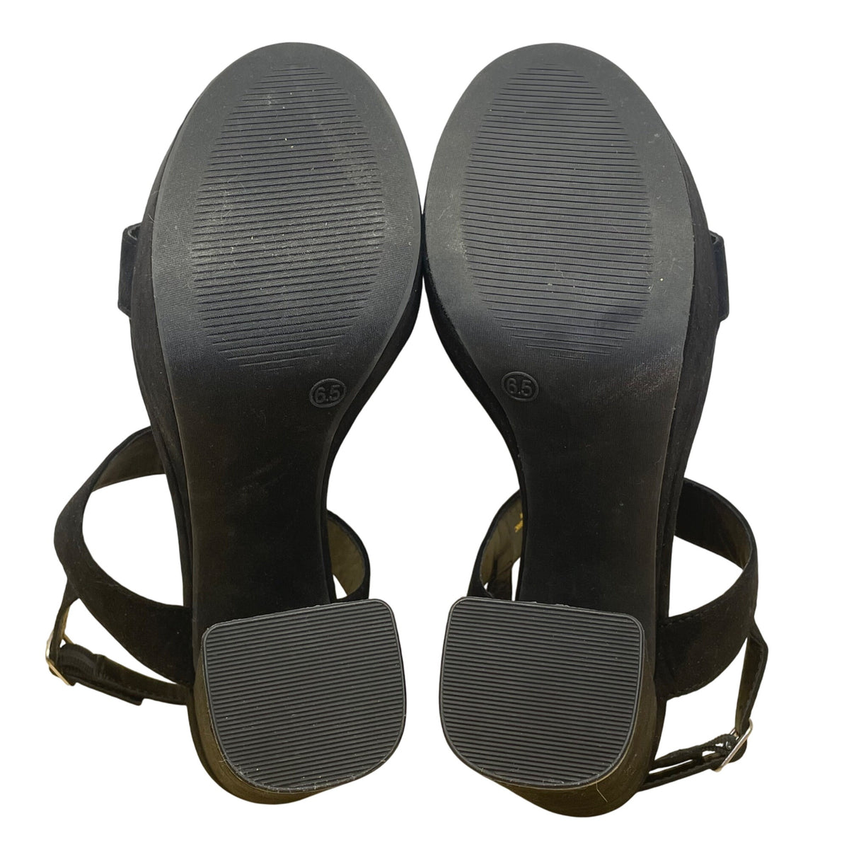 Lulus Women’s Black Fabric Adjustable Strap Open Toe Acee Platform Heels Sz 6.5