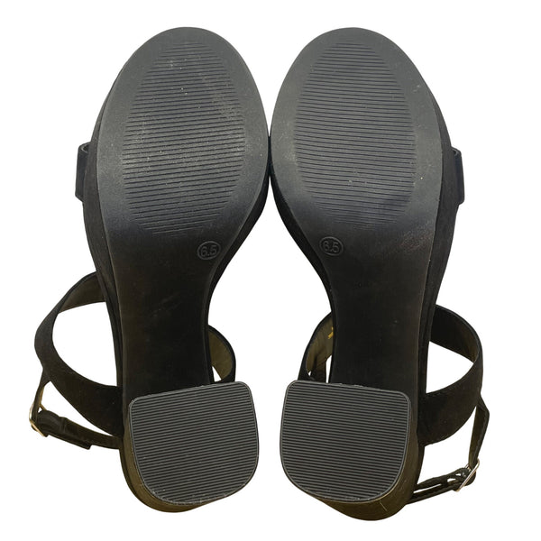 Lulus Women’s Black Fabric Adjustable Strap Open Toe Acee Platform Heels Sz 6.5