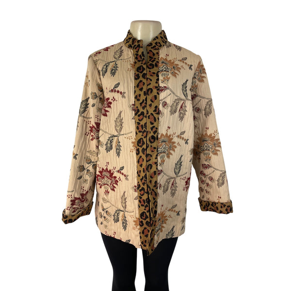 Laura Ashley Women's Beige Long Sleeve Jacket With Multicolor Floral Print Sz PL