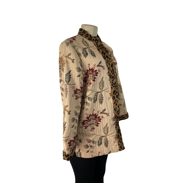 Laura Ashley Women's Beige Long Sleeve Jacket With Multicolor Floral Print Sz PL