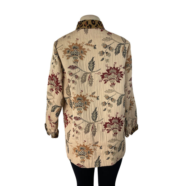 Laura Ashley Women's Beige Long Sleeve Jacket With Multicolor Floral Print Sz PL
