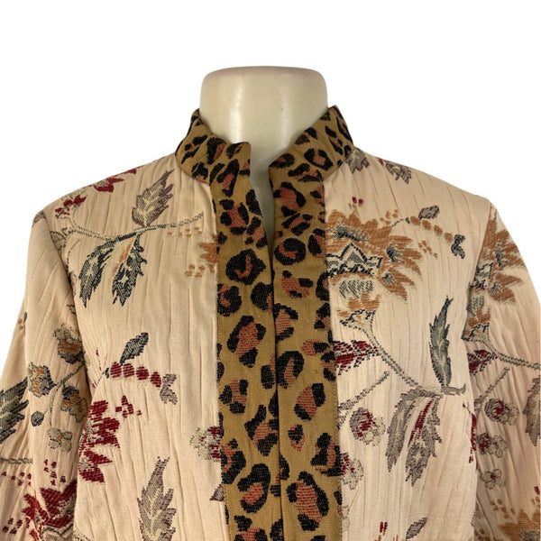 Laura Ashley Women's Beige Long Sleeve Jacket With Multicolor Floral Print Sz PL