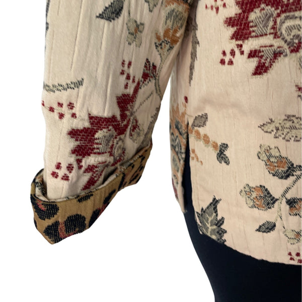 Laura Ashley Women's Beige Long Sleeve Jacket With Multicolor Floral Print Sz PL