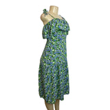 Hit Women's Green Floral Print Midi Loupette Sleeveless Dress Sz M