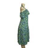 Hit Women's Green Floral Print Midi Loupette Sleeveless Dress Sz M