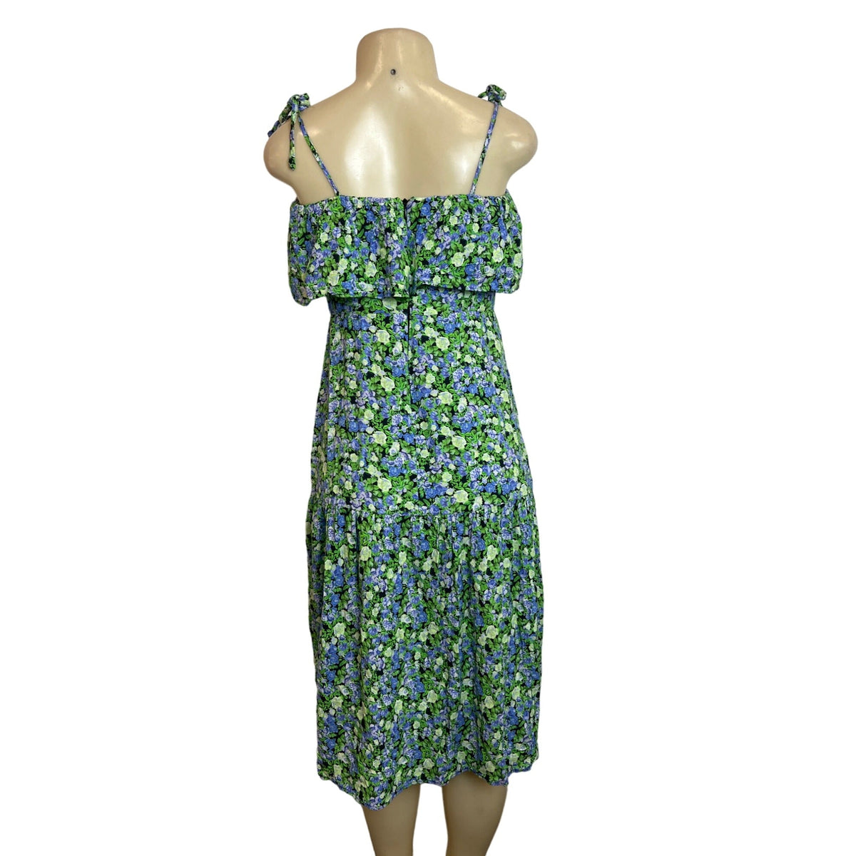 Hit Women's Green Floral Print Midi Loupette Sleeveless Dress Sz M