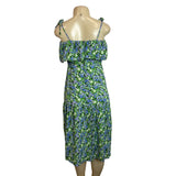 Hit Women's Green Floral Print Midi Loupette Sleeveless Dress Sz M