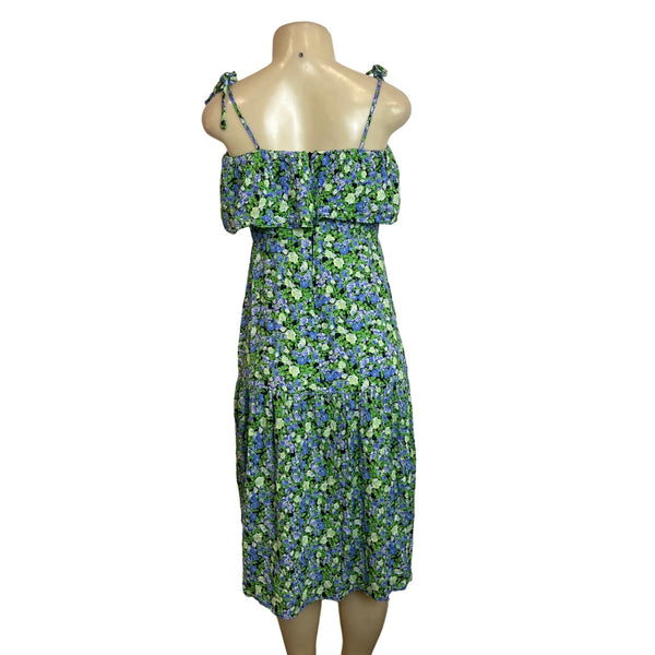 Hit Women's Green Floral Print Midi Loupette Sleeveless Dress Sz M