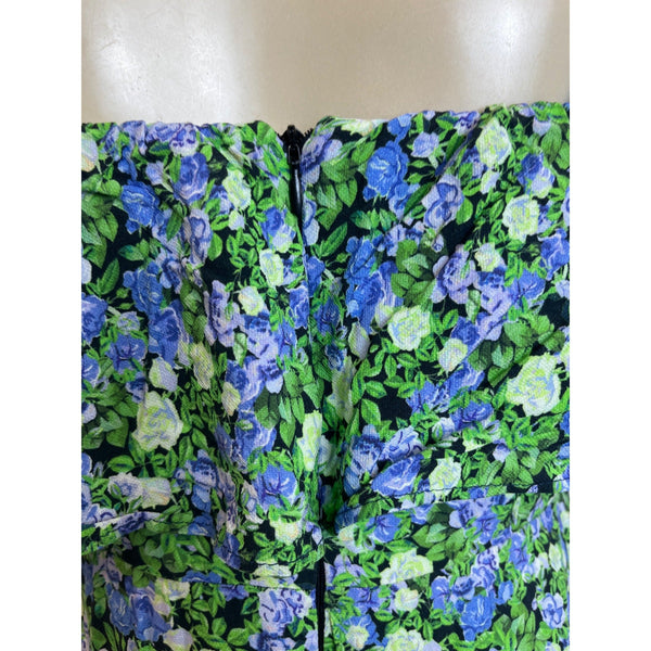 Hit Women's Green Floral Print Midi Loupette Sleeveless Dress Sz M