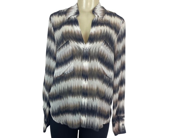 Bcbg Maxazria Womens Multicolor Patterned Long Sleeve Buttoned-Back Blouse Sz M