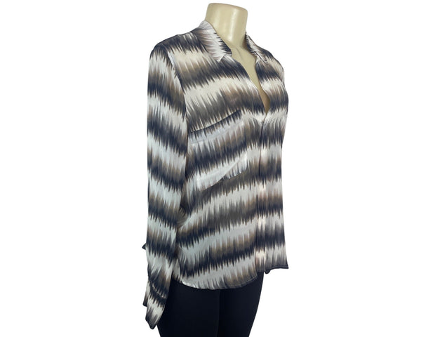 Bcbg Maxazria Womens Multicolor Patterned Long Sleeve Buttoned-Back Blouse Sz M