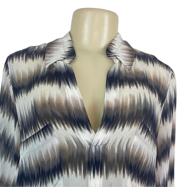 Bcbg Maxazria Womens Multicolor Patterned Long Sleeve Buttoned-Back Blouse Sz M