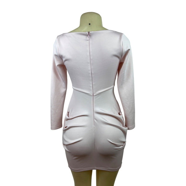 Asos Design Petite Pink Long Sleeve Mini Dress With Corset Detail & Cutout Sz 4P