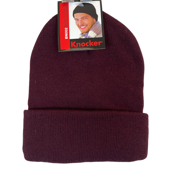 Knocker Mens Burgundy Knit Winter Beanie Hat Warm Stretchable Cuffed Style One Size