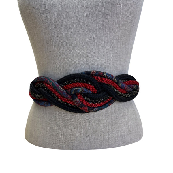 Vintage Leather Shop Black Woven Belt With Gold-Tone Clasp & Multicolor Accent