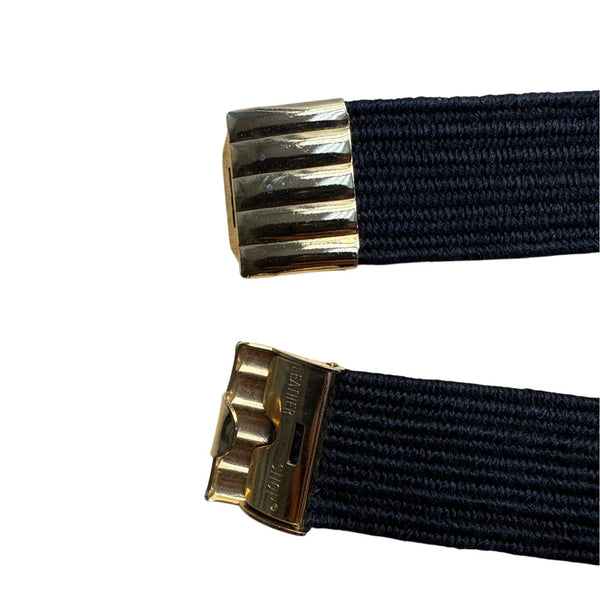 Vintage Leather Shop Black Woven Belt With Gold-Tone Clasp & Multicolor Accent