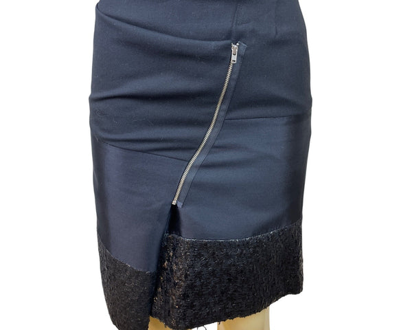 Dennis Merotto Womens Black Textured Hem Asymmetrical Zip Pencil Skirt Size 4