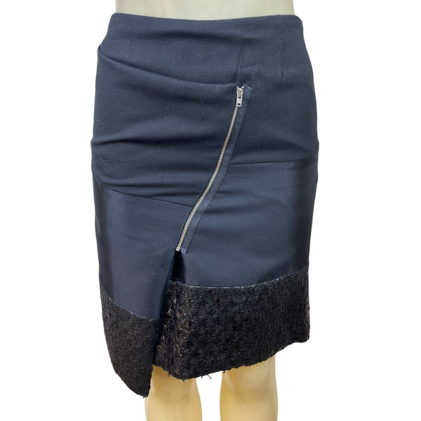 Dennis Merotto Womens Black Textured Hem Asymmetrical Zip Pencil Skirt Size 4