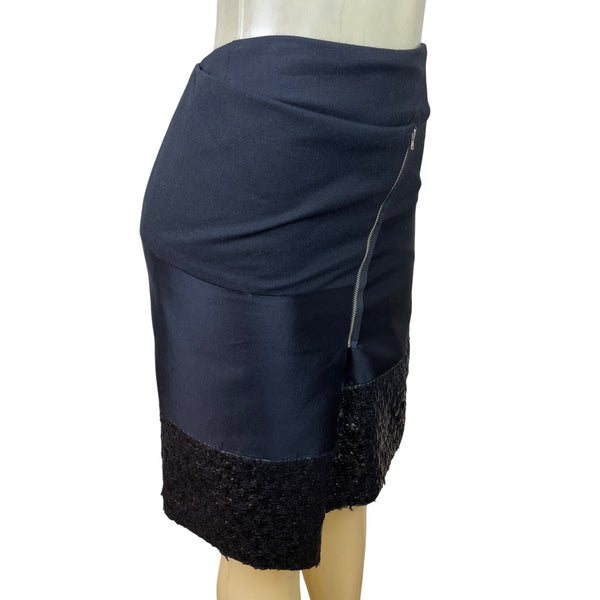 Dennis Merotto Womens Black Textured Hem Asymmetrical Zip Pencil Skirt Size 4