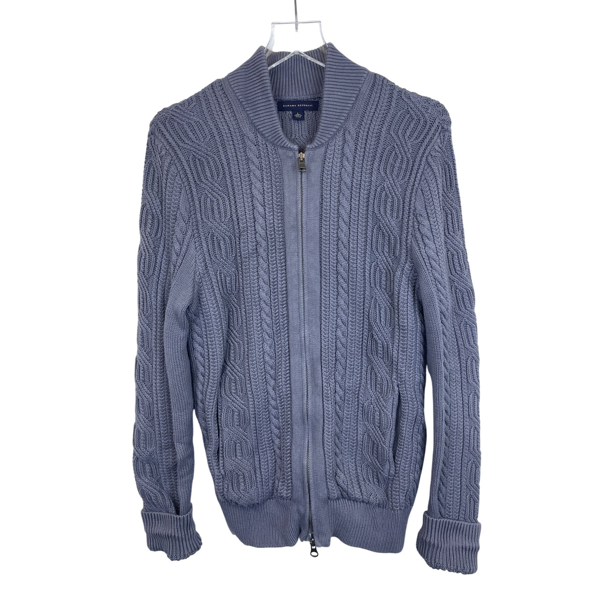 Banana Republic Mens Gray Cable Knit Cotton Full Zip Cardigan Sweater Large