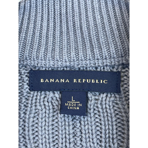 Banana Republic Mens Gray Cable Knit Cotton Full Zip Cardigan Sweater Large