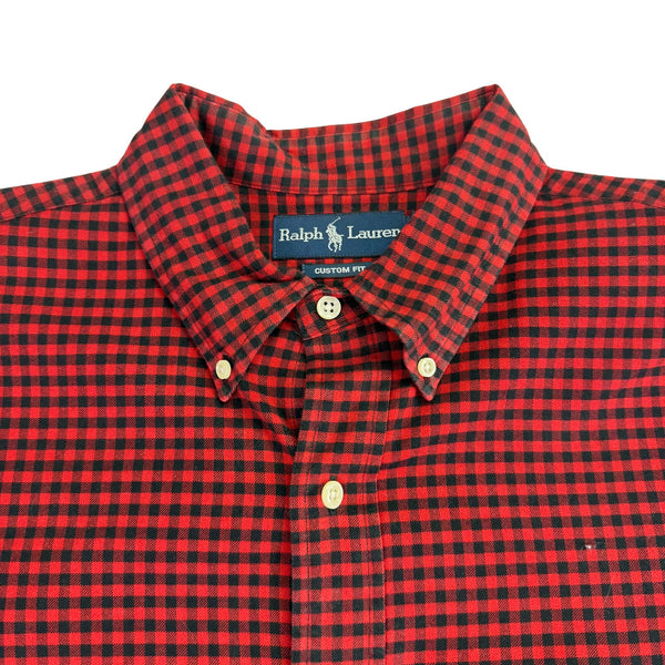 Ralph Lauren Mens Red Black Button-Up Gingham Shirt Long Sleeves Sz 17/XL