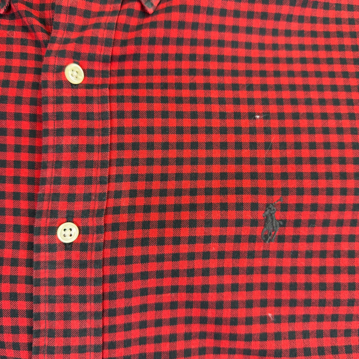 Ralph Lauren Mens Red Black Button-Up Gingham Shirt Long Sleeves Sz 17/XL