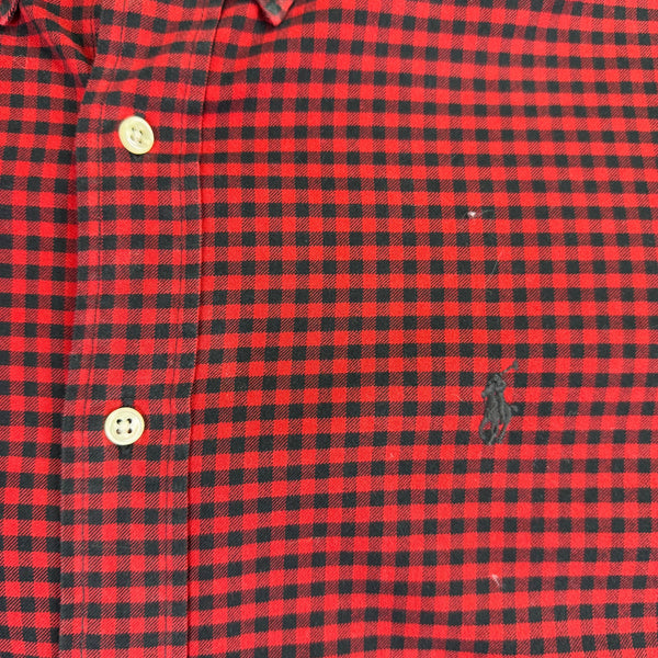 Ralph Lauren Mens Red Black Button-Up Gingham Shirt Long Sleeves Sz 17/XL