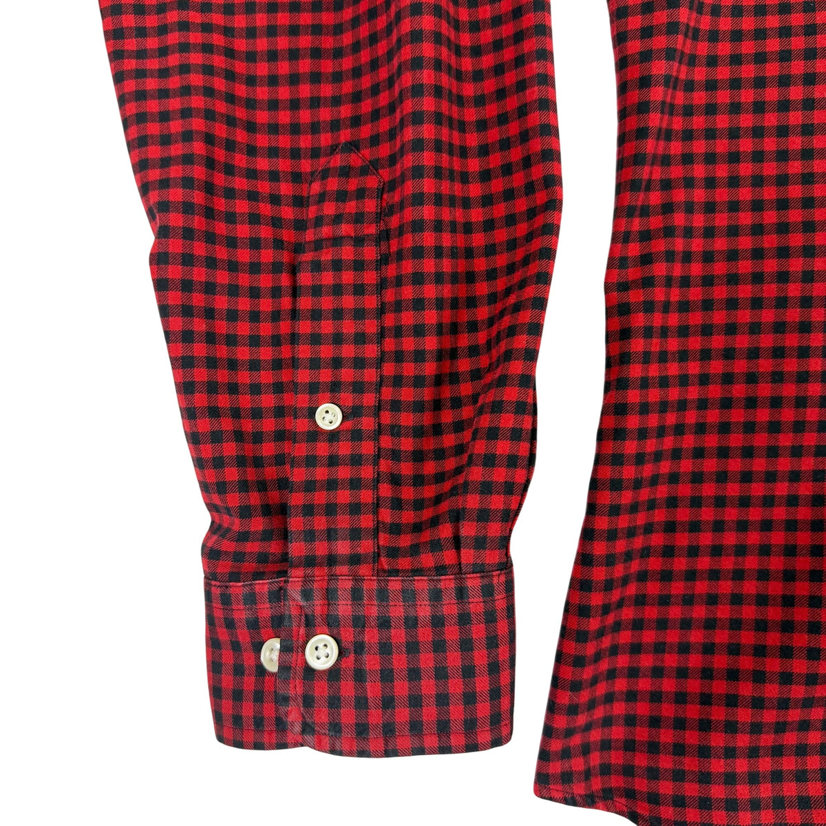 Ralph Lauren Mens Red Black Button-Up Gingham Shirt Long Sleeves Sz 17/XL