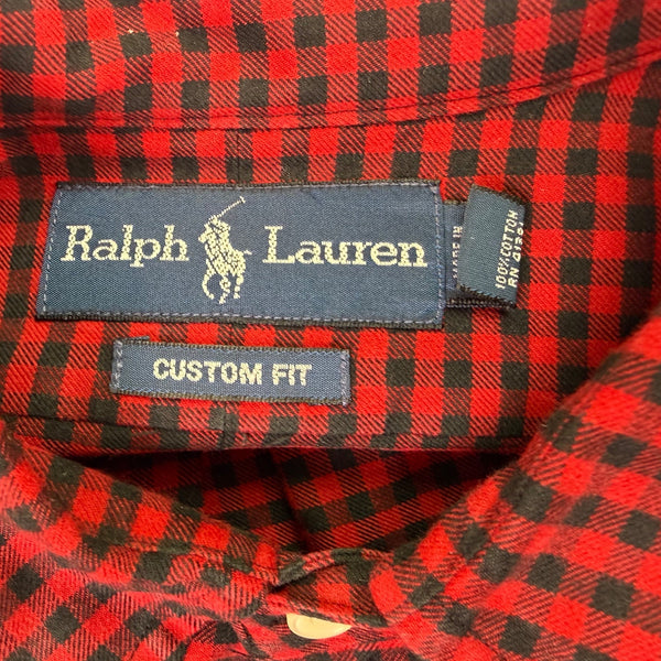 Ralph Lauren Mens Red Black Button-Up Gingham Shirt Long Sleeves Sz 17/XL