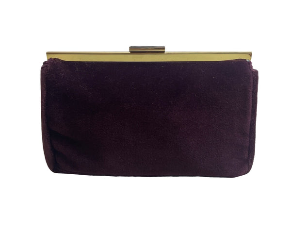 Estee Lauder Women's Wine Suede Metal Gold Tone Evening Clutch Sz S