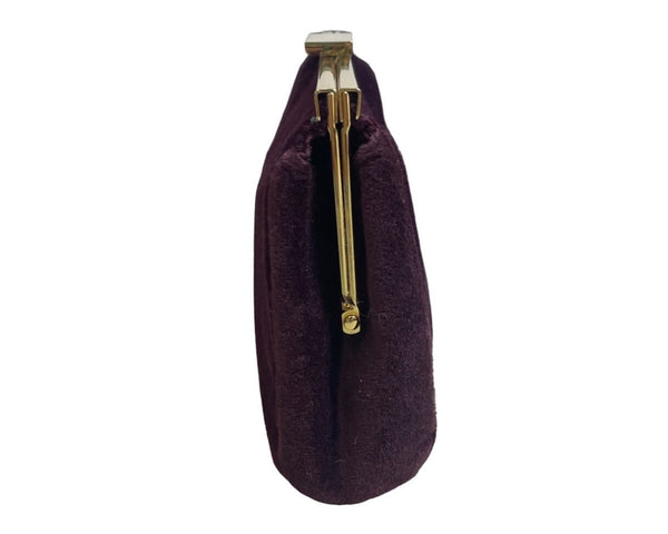 Estee Lauder Women's Wine Suede Metal Gold Tone Evening Clutch Sz S