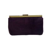 Estee Lauder Women's Wine Suede Metal Gold Tone Evening Clutch Sz S