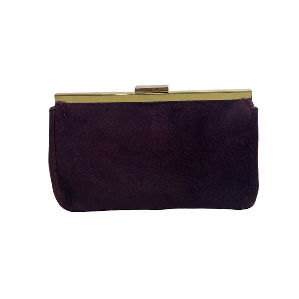Estee Lauder Women's Wine Suede Metal Gold Tone Evening Clutch Sz S